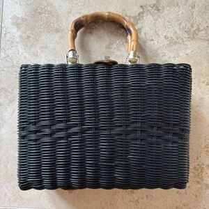 1950s Lesco Lona Large Briefcase Bag Wood Handles MCM